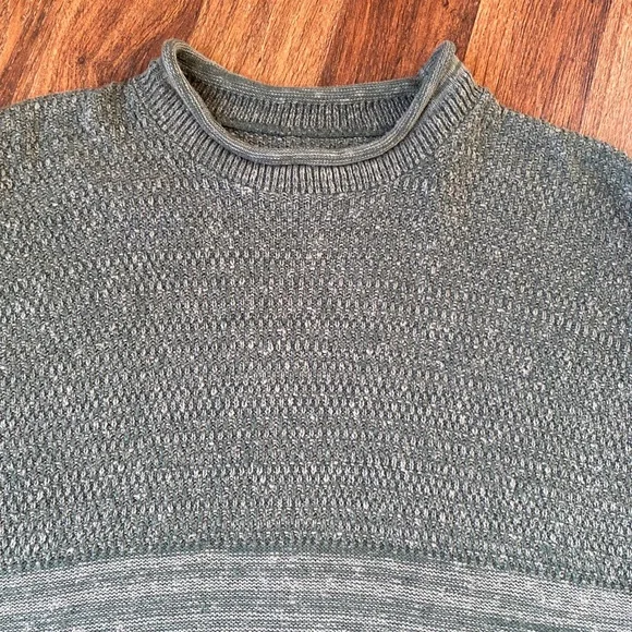 Blue Fish hand painted cotton linen blend green roll neck sweater One Size EUC
